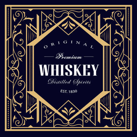 Whiskey vintage label linear thin line art deco retro design badge vectorのイラスト素材