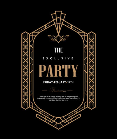 art deco modern vintage tag party retro linear thin line designのイラスト素材