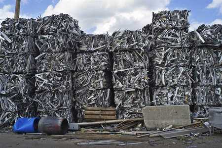 Scrap Aluminum Bales Stacked Sky Highの写真素材