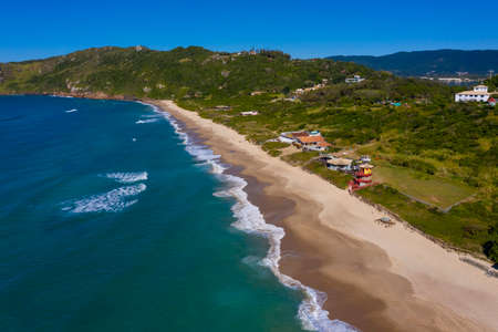 Aerial image of Mole beach in Florianopolis, Santa Catarina, Brazil.の写真素材