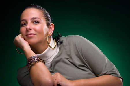 beautiful brunette girl smiling, narrow focus on face,の写真素材