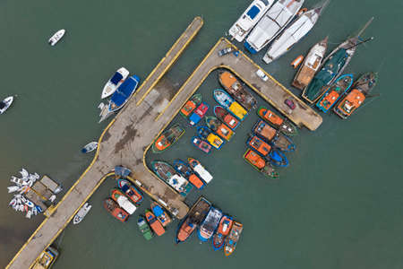 boats at Saco da Ribeira in Ubatuba, Sao Paulo, Brazil, seen from the top