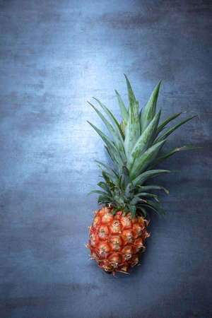 fresh pineapple on gray stone, seen from above, free space for editsの写真素材