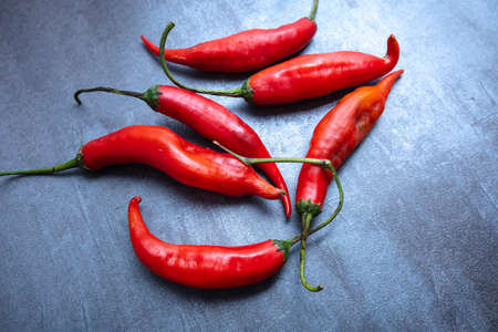fresh pepper on gray background, view from above, free area for edits.