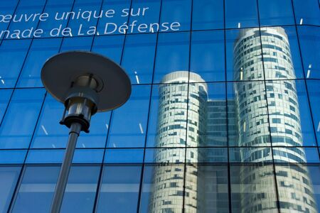 Corporate building reflection in La Defense business district - Paris, Franceの写真素材