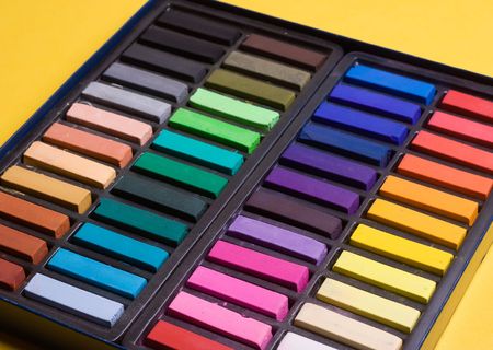 Soft pastels in a boxの写真素材