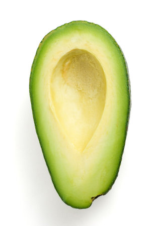Top view of an avocado half, isolated on a white background