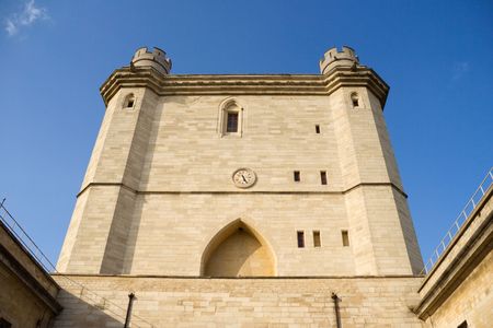 The main entrance tower of the Vincennes castle (14th century) near Paris, Franceの写真素材