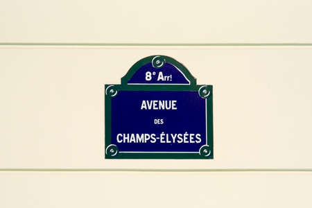 Street plate on the Champs-Elysees avenue - Paris, Franceの写真素材
