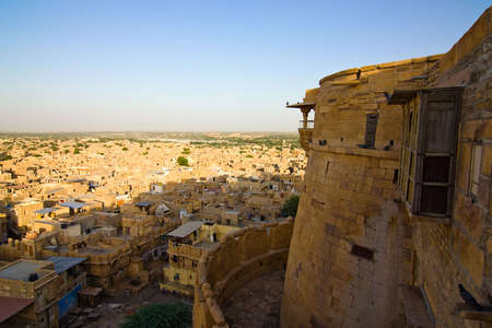 Overall view of the old city, from the fortress walls - Jaisalmer, Rajasthan, Indiaの写真素材