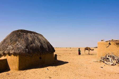 House in a small isolated village - Thar desert, Rajasthan, Indiaの写真素材