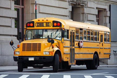 Yellow school bus - Manhattan, New York City, USAの写真素材