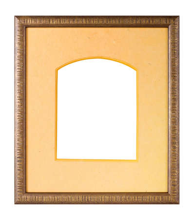 Modern style wooden picture frame with salmon-colored cardboard matte, cut out over white backgroundの写真素材