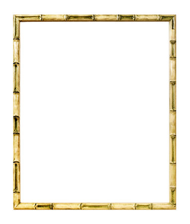 Modern style bamboo picture frame cut out over white backgroundの写真素材