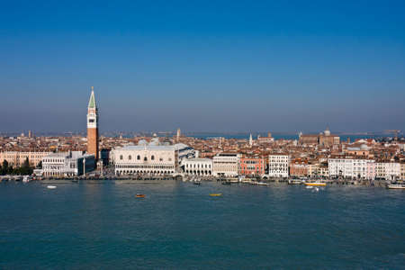 Aerial view of Saint Mark square Doges Palace and Campanile from San Giorgio di Maggiore - Venice, Venezia, Italy, Europeのeditorial素材