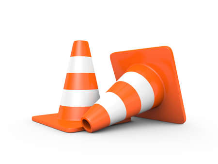 Two traffic cones isolated on white  3D render の写真素材