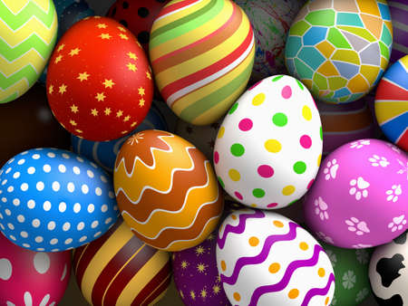 Decorated easter eggs background  3D rendered illustration の写真素材