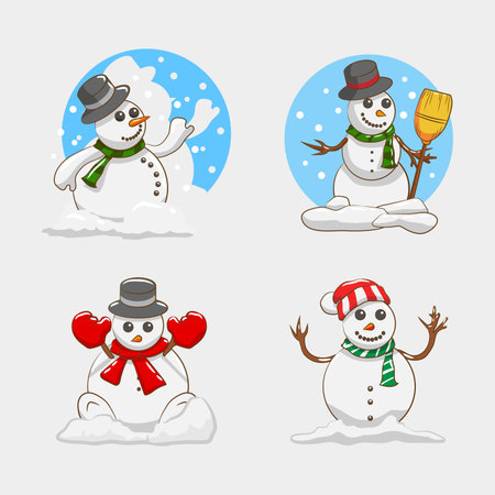 Cute Cartoon Snowmen Collection for Winter Holidaysのイラスト素材