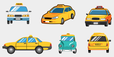 Collection of Yellow Taxi Cabs in Flat Design Styleのイラスト素材
