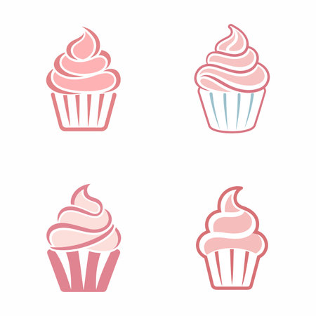 Collection of Pink Cupcakes with Swirl Frostingのイラスト素材