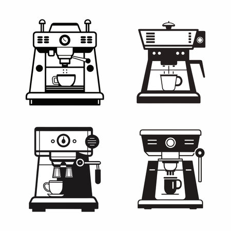 Coffee Machine and Espresso Maker Flat Icons Collectionのイラスト素材