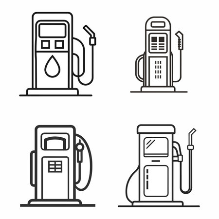 Gas Pump and Fuel Dispenser Line Art Icons Collectionのイラスト素材