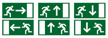 Escape route emergency exit green set vectorのイラスト素材