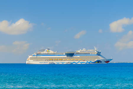 AIDA cruise ship the AIDAmar on the Caribbean sea by the port of George Town, Grand Cayman, Cayman islands in January 2017のeditorial素材