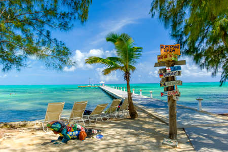 Grand Cayman, Cayman Islands, July 2017, Rum Point beach with view on the Caribbean Seaのeditorial素材