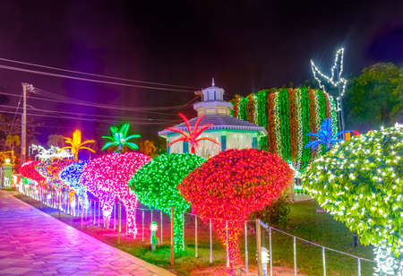 Christmas lights at night, Grand Cayman, Cayman Islands, Dec 2017の写真素材