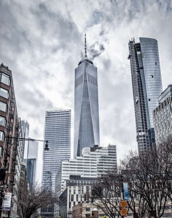 New York City, USA, Jan 2018, the One World Trade Center in the distance view from downtown...