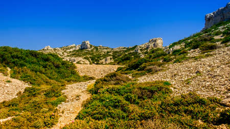 Marseilleveyre mountain range in the Calanques National Park of Marseilles, Franceの写真素材