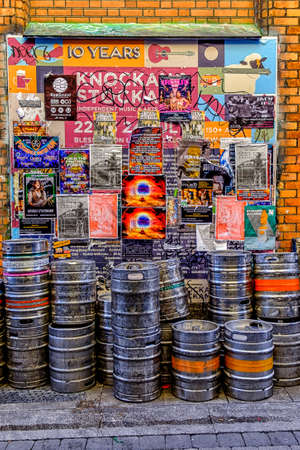 Dublin, Ireland, March 2018, empty beer barrels in Dame Lane after St Patrick's dayのeditorial素材