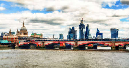 London, U.K, Aug 2018, view of Blackfriars Bridge, St Paul's Cathedral and the City of London from South Bank, Englandのeditorial素材