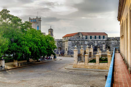 Havana, Cuba, July 2019, Square of Arms and "Castillo de la Real Fuerza" view from the Santa Isabel hotel's balconyのeditorial素材