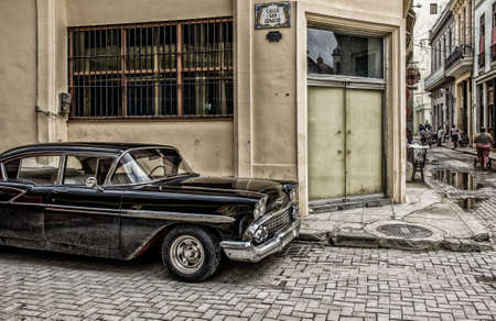 Havana, Cuba, July 2019, black 1958 Chevrolet Bel Air parked in a paved street of the capitalのeditorial素材