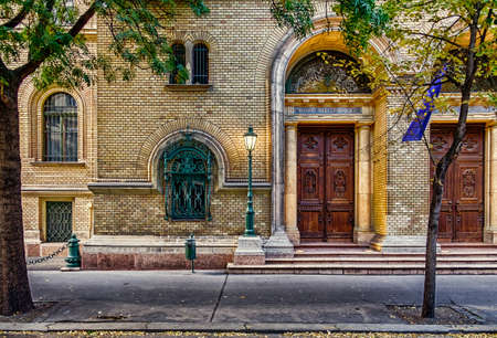 Budapest, Hungary, Aug 2019, view of the building entrance of the 14 Alkotmany Streetの写真素材