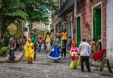 Havana, Cuba, July 2019, street artists in Calle Mercaderes in the oldest part of the cityのeditorial素材
