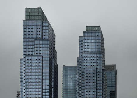N.Y.C, U.S.A, May 2019, view of the upper part of two skyscrapers in Hell's Kitchenのeditorial素材