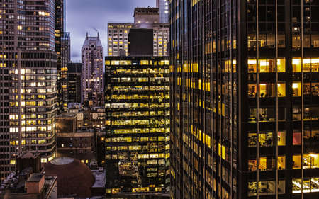 New York City, U.S.A, May 2019, view of modern buildings at dusk from high upのeditorial素材