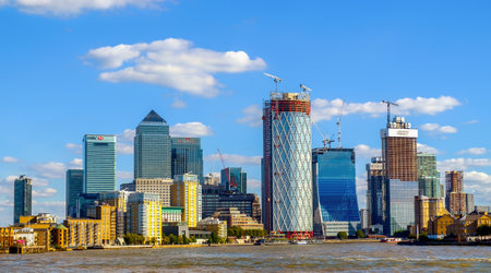 London, U.K, Sept 2018, construction in progress on the Newfoundland Quay and Ten Bank Street buildings in Canary Wharf, Englandのeditorial素材