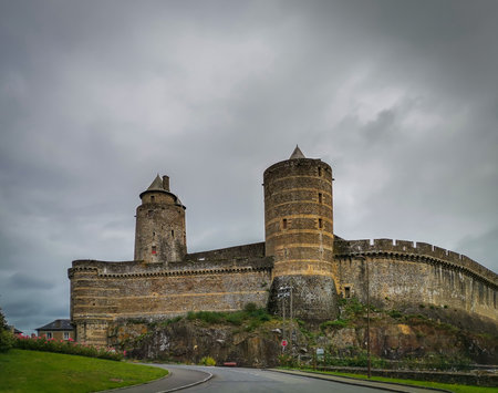 FougÃ¨res, France, Sept 2020, view from outside FougÃ¨res Castle on a overcast dayのeditorial素材