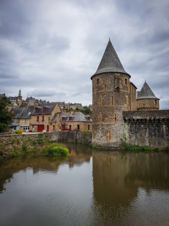 Fougeres, France, Sept 2020, view from outside Fougeres Castle on a overcast dayのeditorial素材