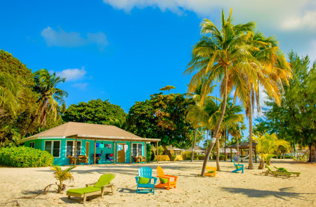 Little Cayman, Cayman Islands, Nov 2018, turquoise Caribbean-Style house on South Hole Soundのeditorial素材
