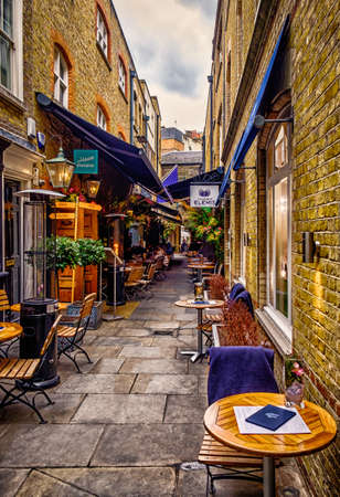 London, U.K, March 2019, view of  Mews of Mayfair a modern British brasserie in Lancashire Court, Mayfairの写真素材