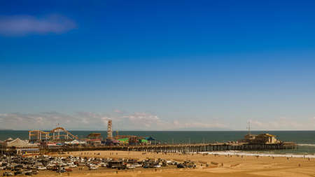 Los Angeles, USA, March 2019, panoramic of Santa Monica Pier and beachの写真素材