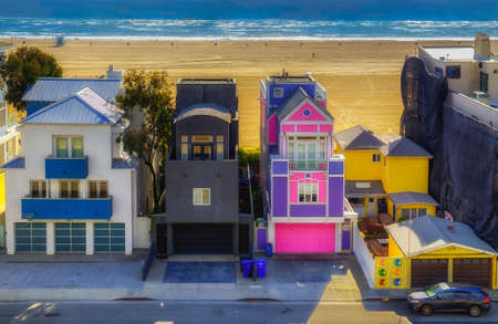 Los Angeles county, USA, March 2019, colorful buildings between the Pacific Coast Highway and Santa Monica Beach, Californiaの写真素材