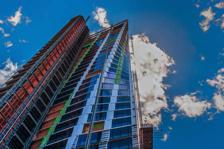 New York City, USA, May 2019, view of The XI (originally The Eleventh) one of a pair of buildings in...