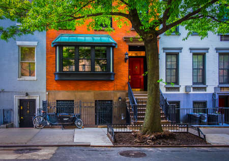 New York City, USA, May 2019, view of the ground floor of some buildings in the Chelsea neighborhood