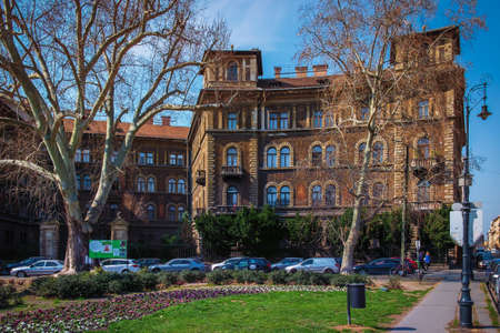 Budapest, Hungary, March 2020, view of one of the building at Kodly korond square forming a full circle at the intersection of Andrassy Avenue and Felserdsor utcaのeditorial素材